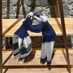 Burberry Blue Ivory Exploded Check Overdye Effect 200cm Cashmere Scarf